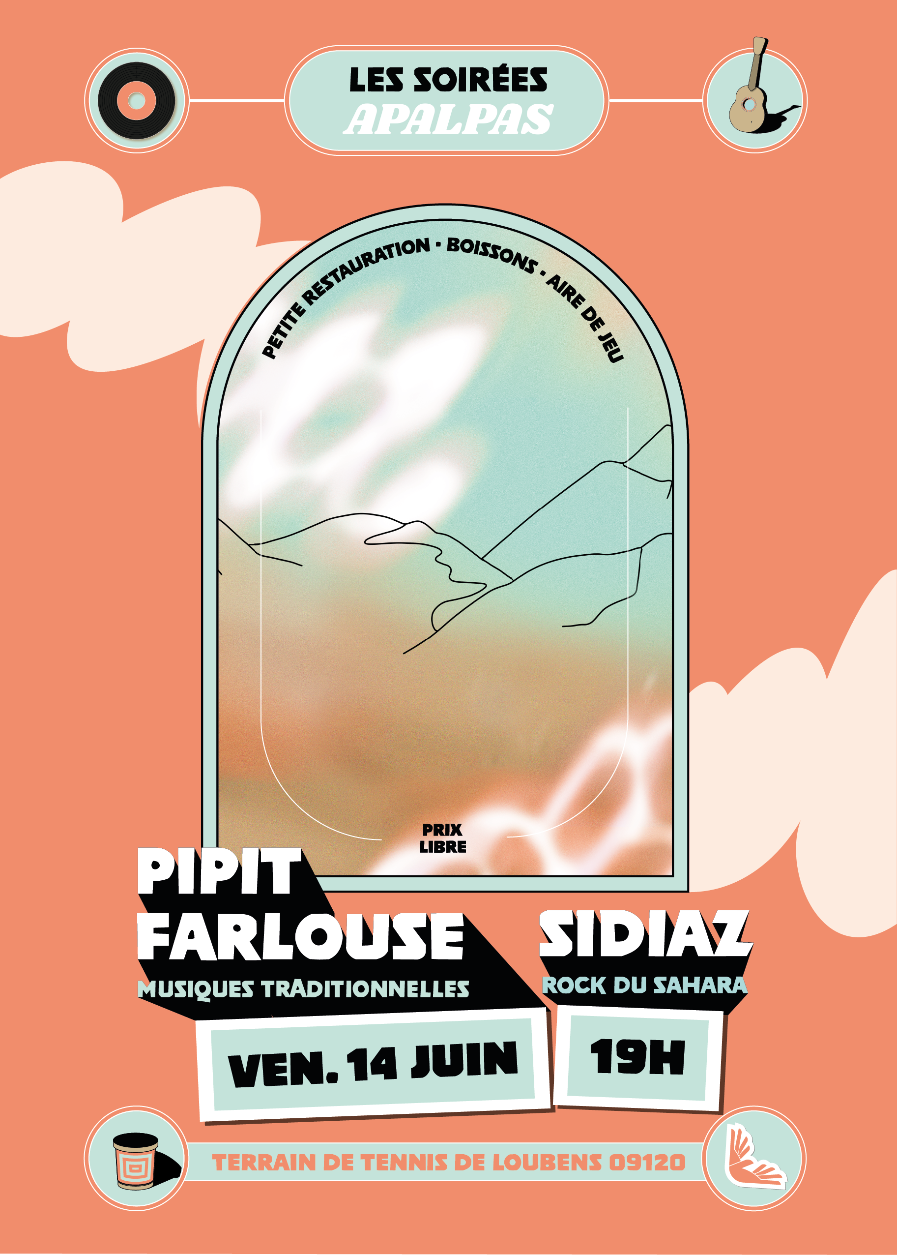 Affiche Concert 14 juin Pipit Farlouse & Sidiaz graphisme : susie bee